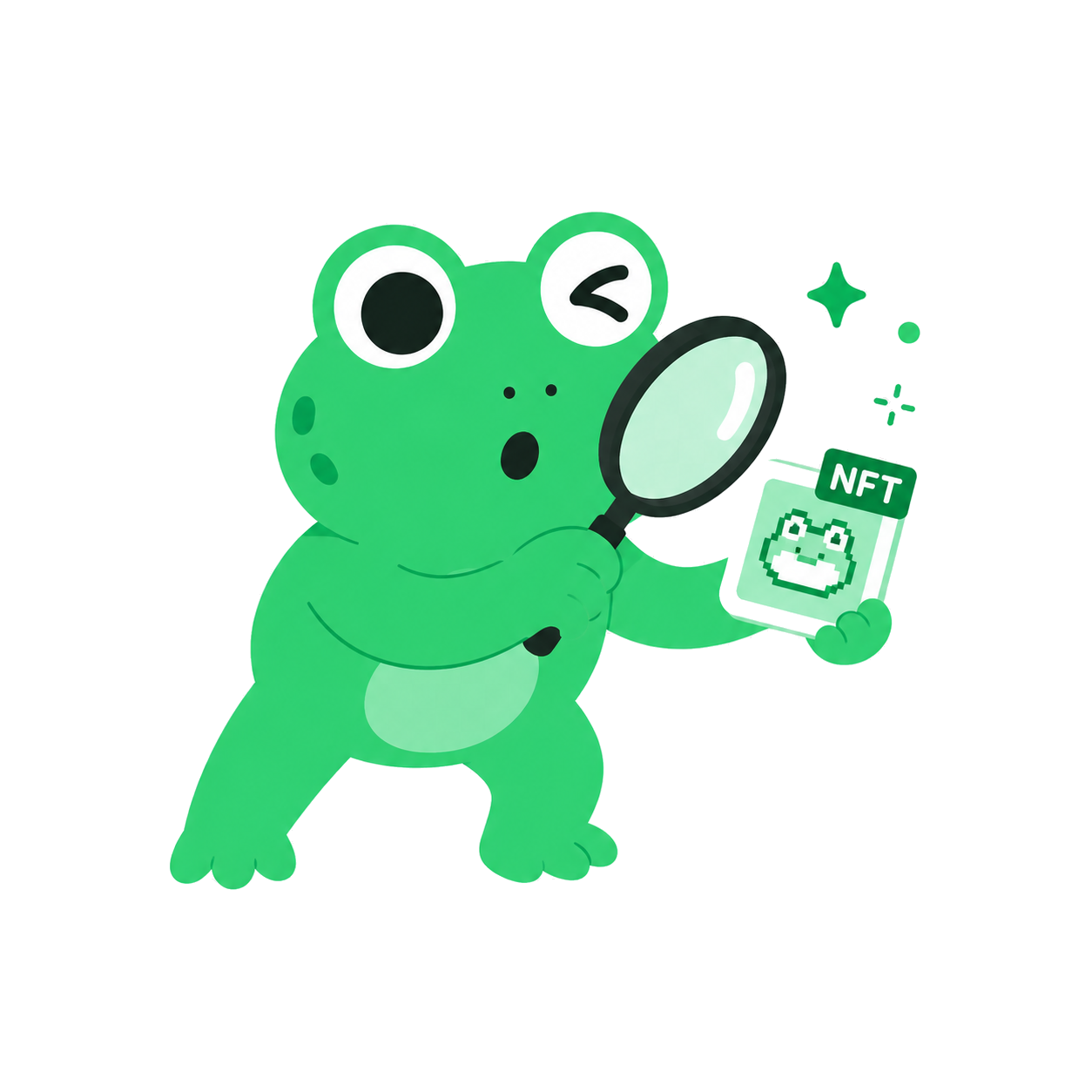Leap frog inspecting NFTs